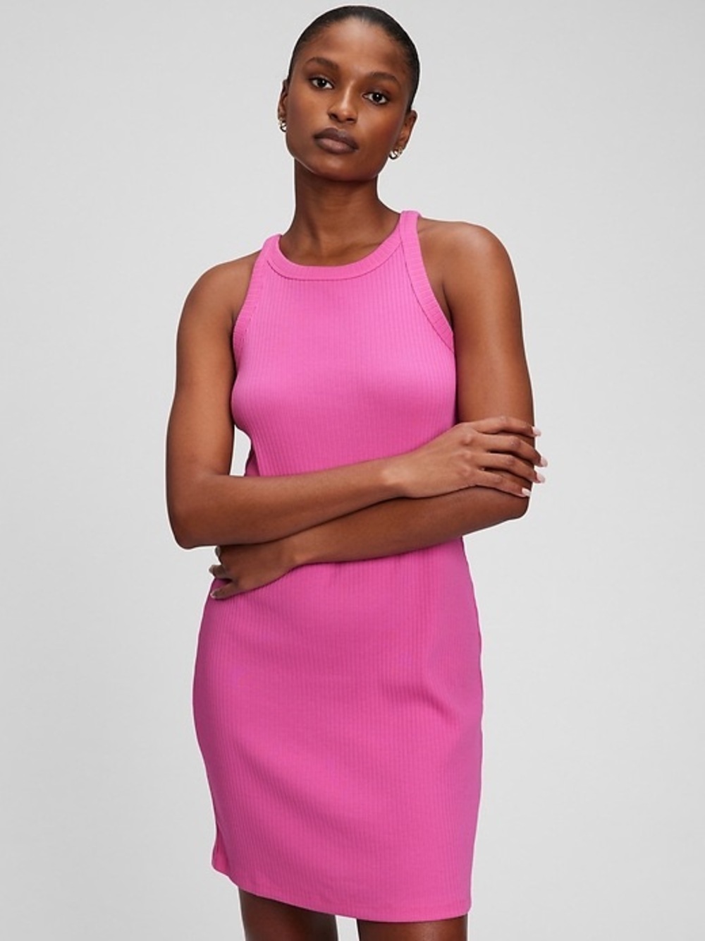 Gap Ribbed Halter Mini Dress in Hot Pink